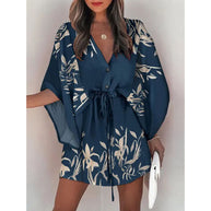 A-Linien Kleid mit Blumendruck und geschnürter Taill