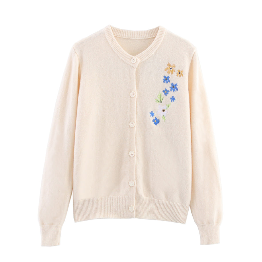 Damen Strickjacke mit floralen Stickereien WW