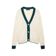 Damen Strickjacke mit V-Ausschnitt und dekorativen Kabelmustern WW