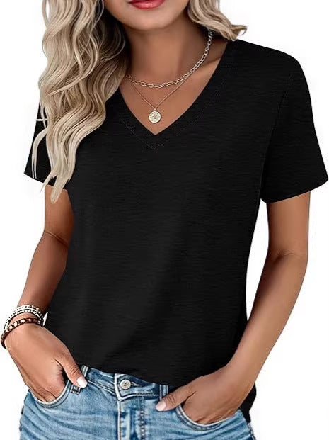 Damen Basic T-Shirt mit rundem Ausschnitt und Kurzarm W&W Mode