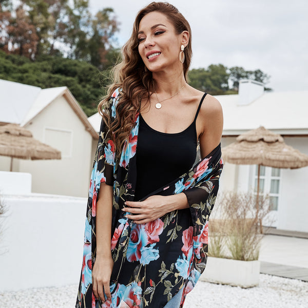 Damen Chiffon-Kimono mit floralem Design und elegantem Fall WW