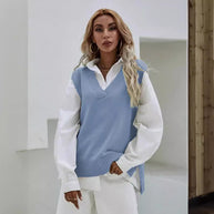 Damen Strickweste mit V-Ausschnitt und geripptem Saum WW