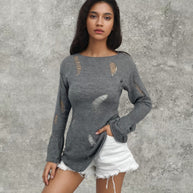 Damen Strickpullover mit lässigem, ausgefranstem Design WW