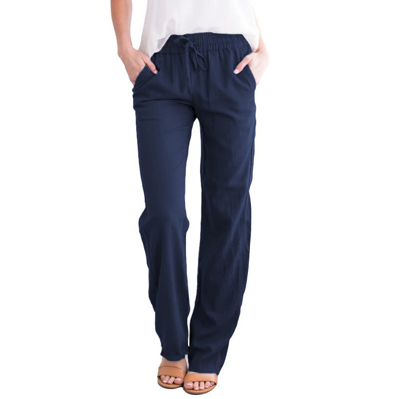 Damen Weite Leinenhose mit elastischem Bund und praktischen Seitentaschen WW