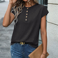 Damen Kurzarm-T-Shirt mit Knopfleiste WW