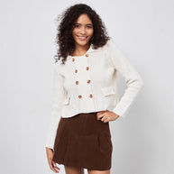 Damen Strickjacke mit doppelter Knopfleiste und dekorativen Taschen WW