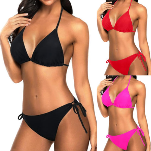 Damen Triangel-Bikini-Set mit verstellbaren Trägern und minimalistischem Design WW