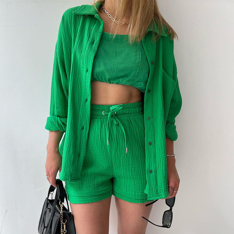 Damen lässiges Sommer-Outfit mit moderner Knopfleiste und elastischem Bund W&W Mode