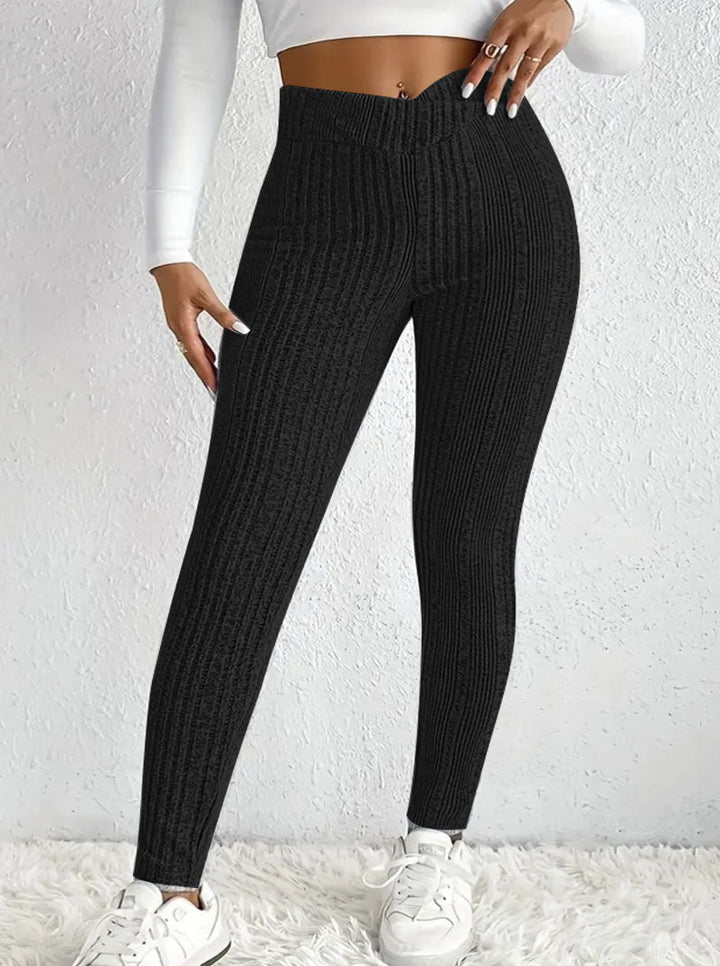 Damen enganliegende Rippleggings aus atmungsaktivem Stretchmaterial W&W Mode