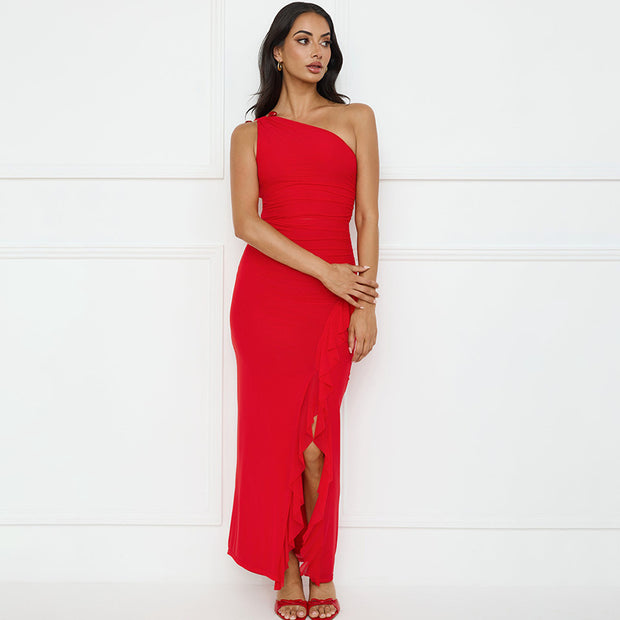 Damen Asymmetrisches Maxikleid mit Rüschendetails WW