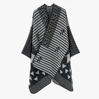 Damen Eleganter Poncho mit grafischem Muster und weichen Fransen WW