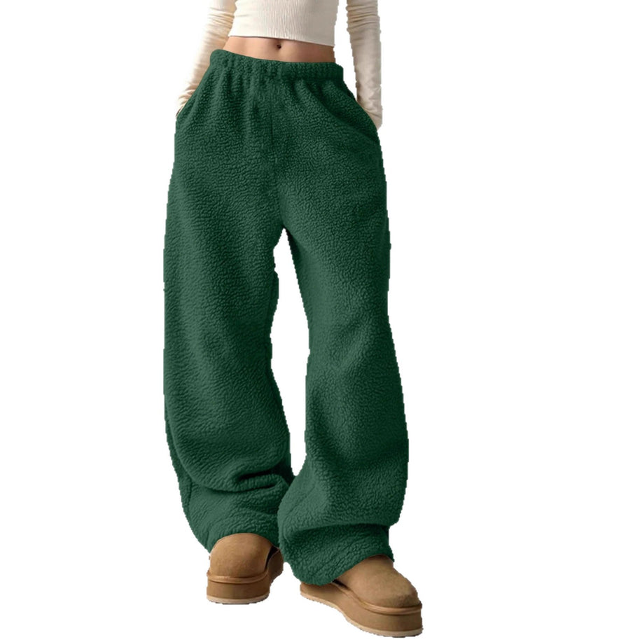 Damen bequeme Fleece-Hose mit weitem Schnitt und elastischem Bund WW