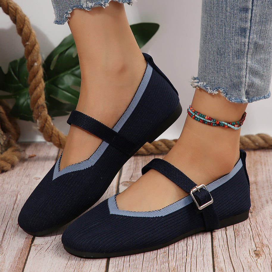 Damen Ballerinas mit verstellbarem Riemen und strukturiertem Obermaterial WW