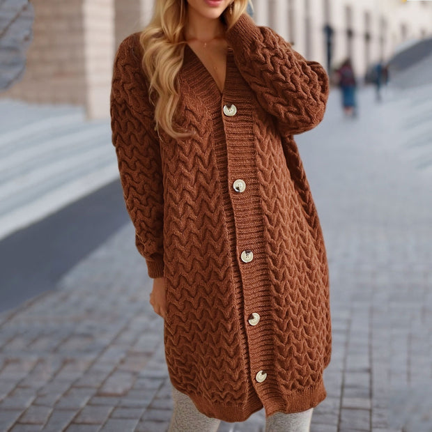 Damen Strickjacke mit strukturierter Zopfstrickoptik und dekorativen Knopfdetails WW