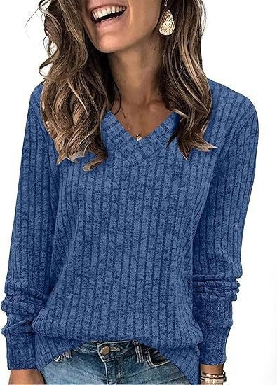 Damen Strickpullover mit V-Ausschnitt und strukturiertem Rippendesign WW
