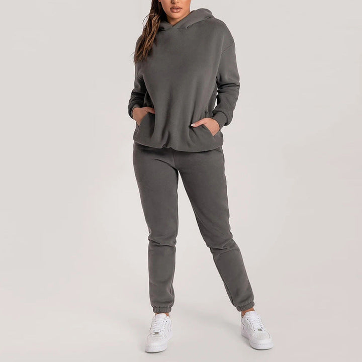 Damen Lässiger Hoodie-Trainingsanzug mit praktischen Taschen und elastischem Bund W&W Mode