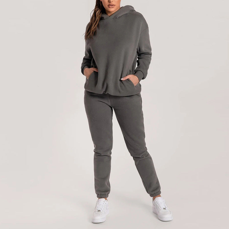 Damen Lässiger Hoodie-Trainingsanzug mit praktischen Taschen und elastischem Bund WW