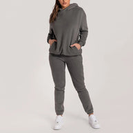 Damen Lässiger Hoodie-Trainingsanzug mit praktischen Taschen und elastischem Bund WW