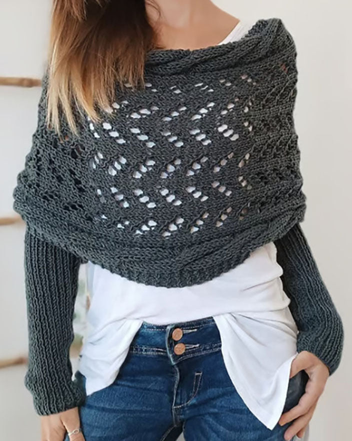 W&W Mode Hohl Langarm Gestrickter Schal Pullover