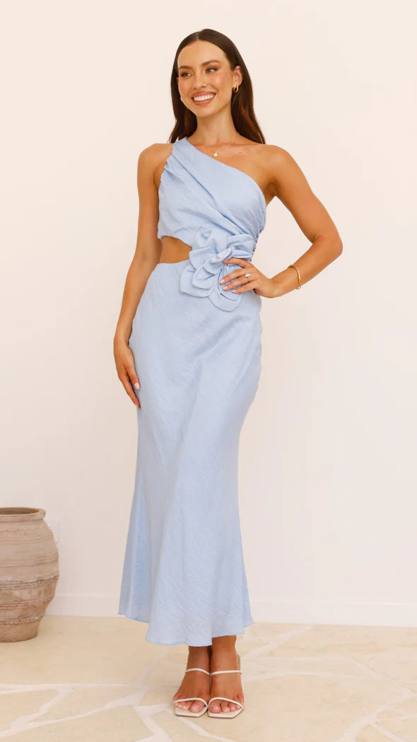 Damen Elegantes Maxikleid mit seitlichem Cut-Out und floralem Detail W&W Mode
