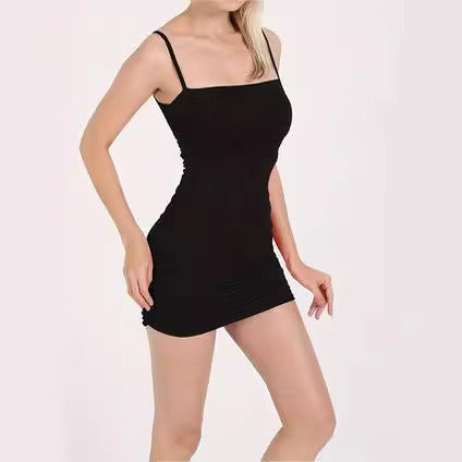 Damen figurbetontes Minikleid mit verstellbaren Trägern und Raffung W&W Mode