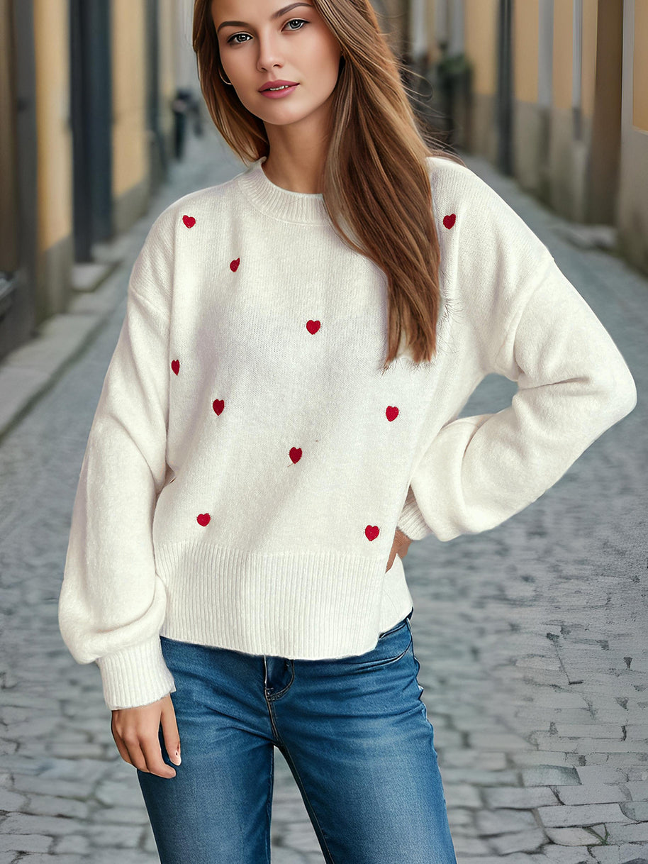 Damen Pullover mit verspieltem Herzdesign WW
