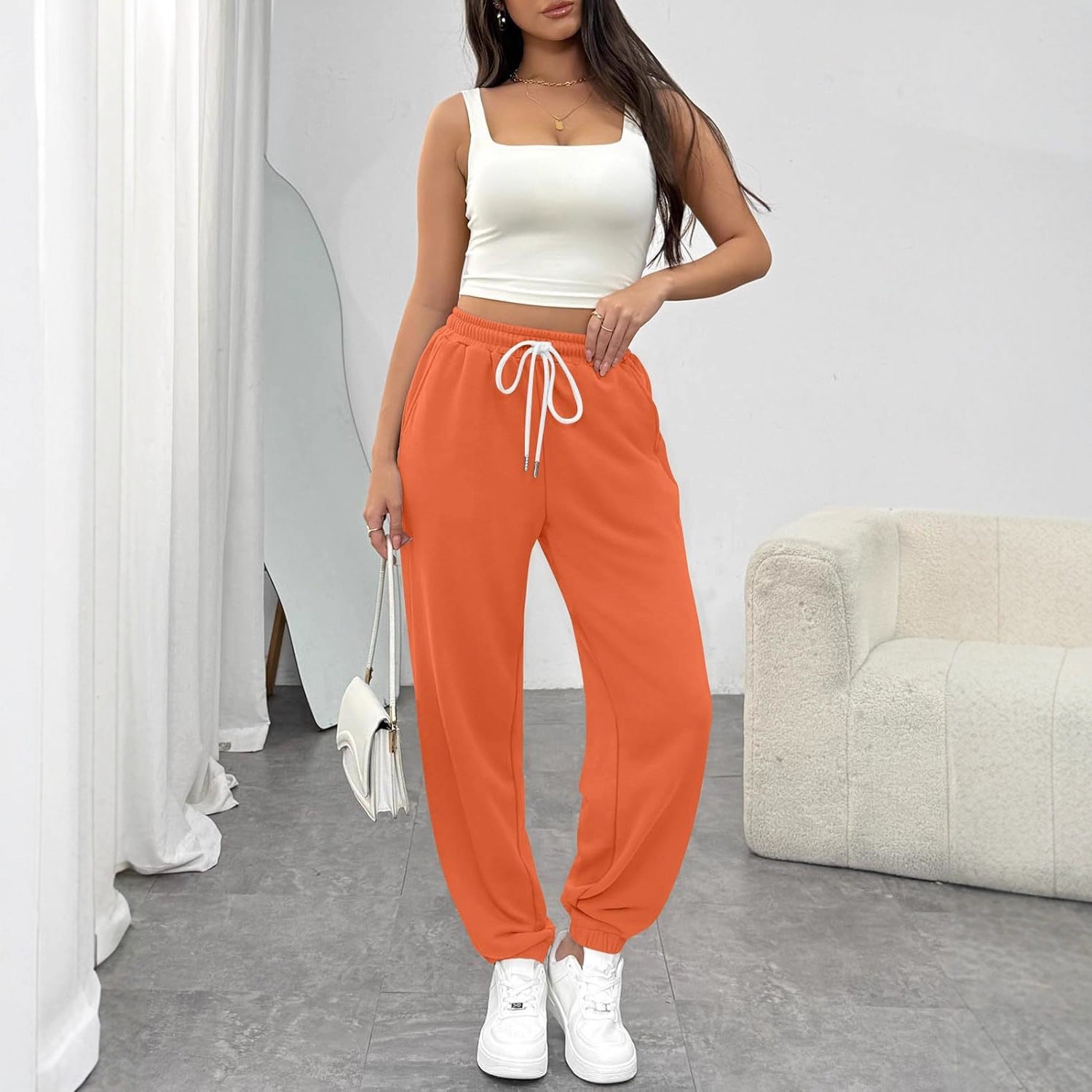 Damen Bequeme Sporthose mit elastischem Bund und Kordelzug WW