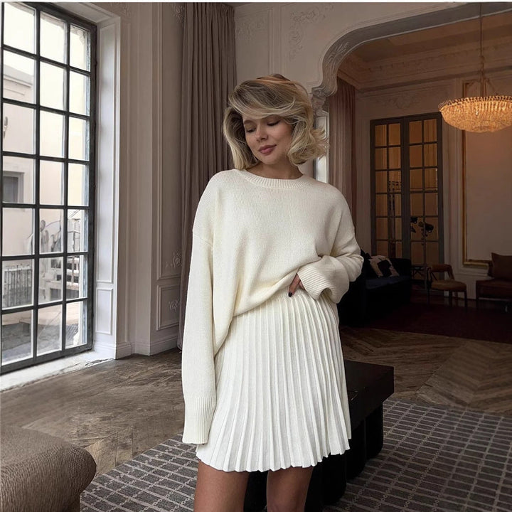 Damen gemütlicher Pullover mit weitem Schnitt und voluminösem Rock W&W Mode