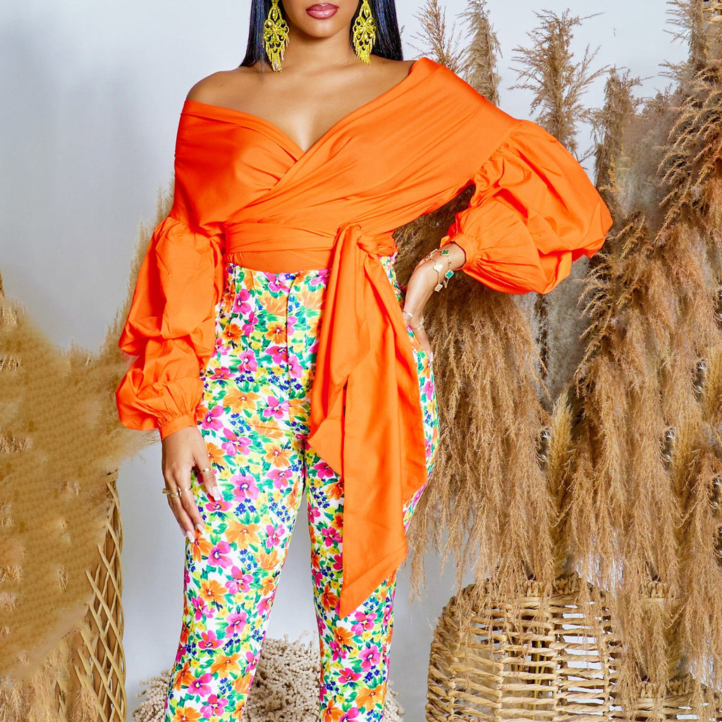 Damen Wickelbluse mit voluminösen Ärmeln und eleganter Schleifenbindung WW