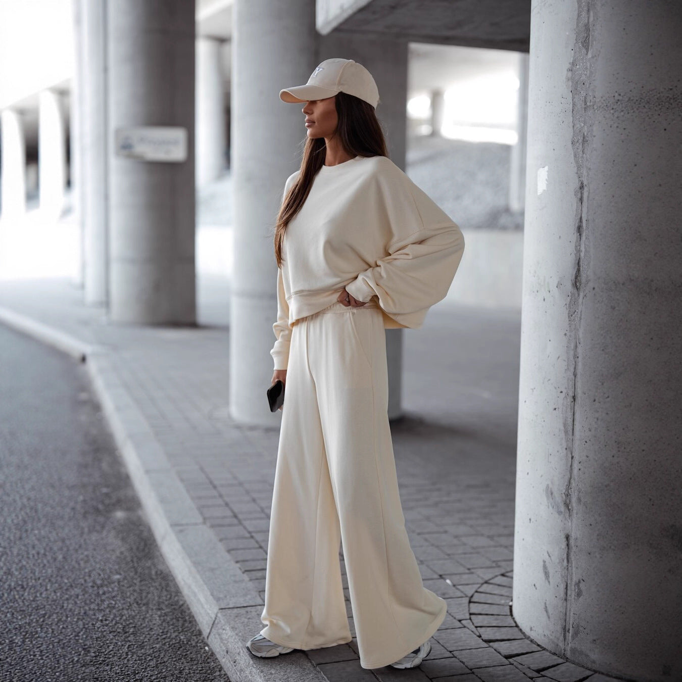 Damen Bequemer Oversized Freizeitanzug mit weitem Schnitt und übergroßem Kragen WW