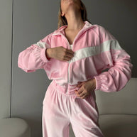 Damen Sportlicher Fleece-Jumpsuit mit durchgehendem Reißverschluss und weiten Ärmeln WW