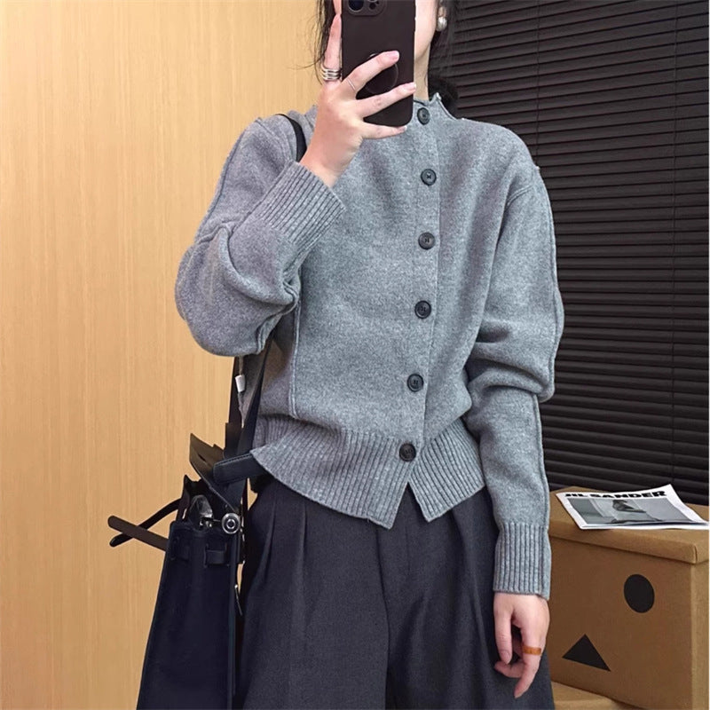 Damen Strickjacke mit Knopfdetails und breiten Rippärmeln WW