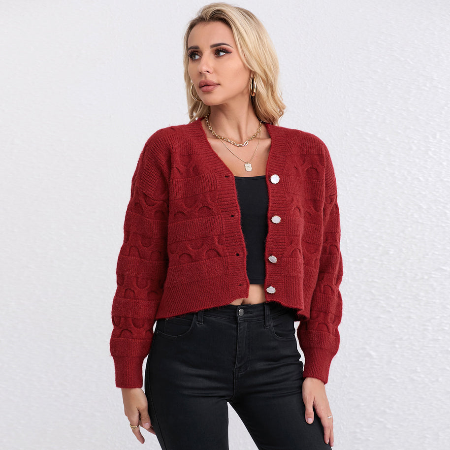 Damen Strickjacke mit strukturiertem Muster und modischen Knöpfen WW