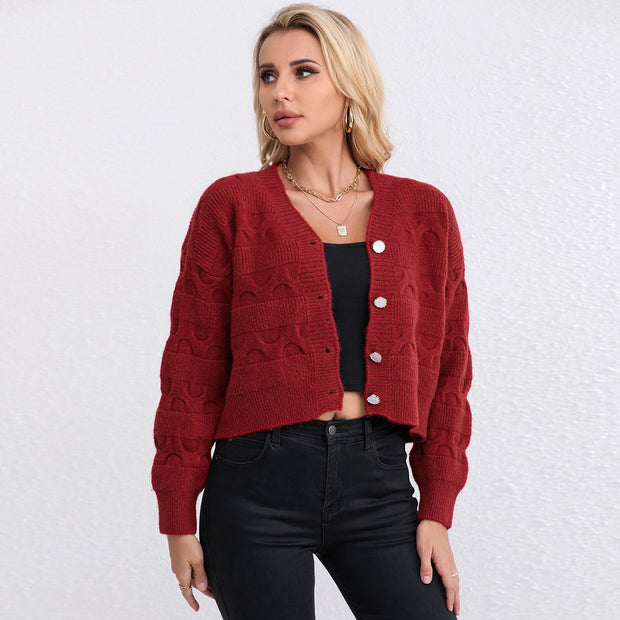 Damen Strickjacke mit strukturiertem Muster und modischen Knöpfen WW
