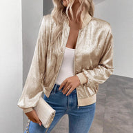 亚马逊欧美跨境外贸2025秋冬新款纯色拉链半高领休闲外套女装 - Image 2