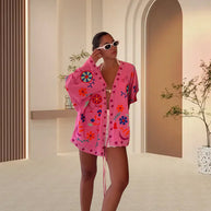 Damen Strandkimono mit buntem Blumenmuster und lässigem Schnitt WW