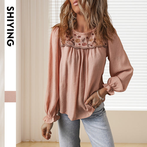 Damen Bluse mit kunstvoller Stickerei und lässigem Schnitt WW