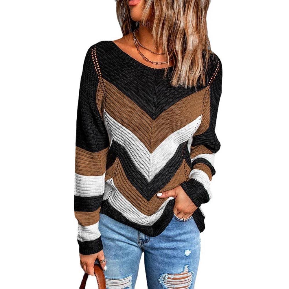 Damen Grobstrick Pullover mit Chevron-Muster WW