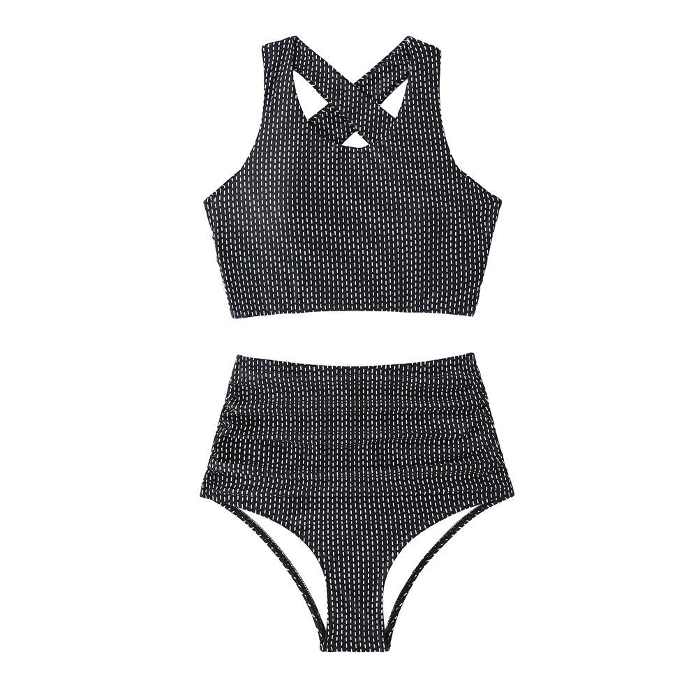 Damen Bikiniset mit hoch geschnittenen Unterteilen und Raffung WW