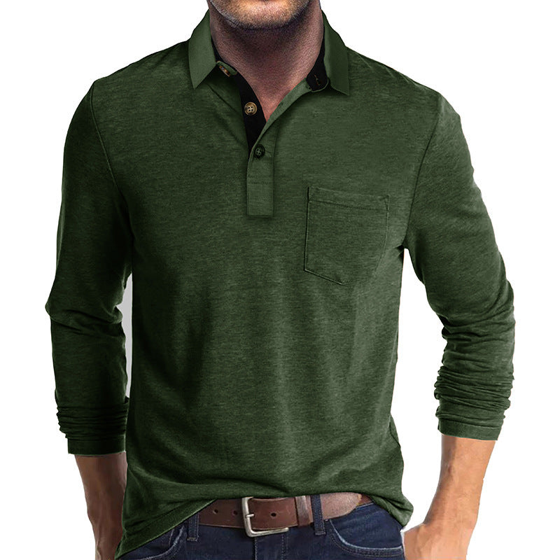 Herren Poloshirt mit langen Ärmeln und Brusttasche WW