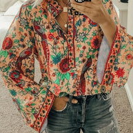 Damen Bluse mit floralem Muster und weitem Ärmel WW