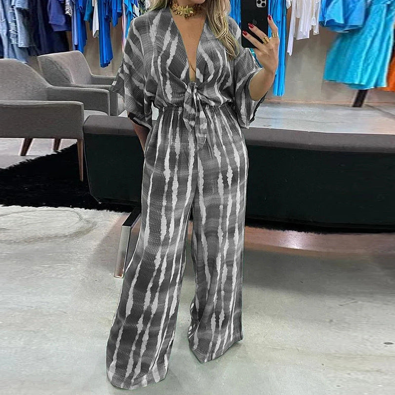Damen Jumpsuit mit eleganten Kimono-Ärmeln und taillierbarem Bindegürtel W&W Mode