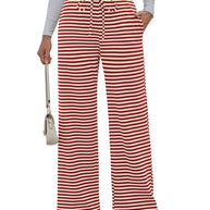 Damen weite Streifenhose mit elastischem Bund und Kordelzug WW