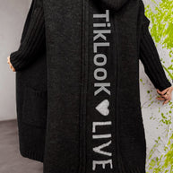 Damen Strickjacke mit Kapuze und innovativem Schriftzug WW