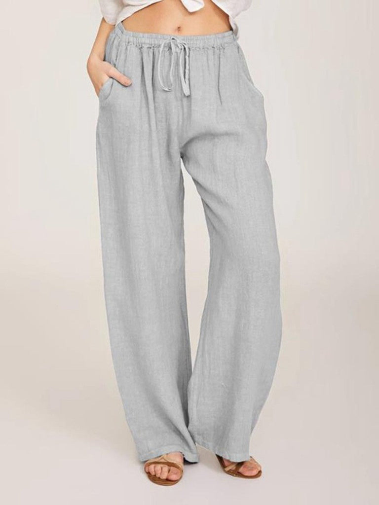 Damen Leinenhose mit weitem Bein und praktischen Seitentaschen WW
