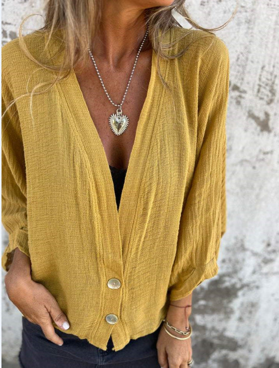 Damen Wickelbluse mit Knopfverschluss und leichtem Stoff WW