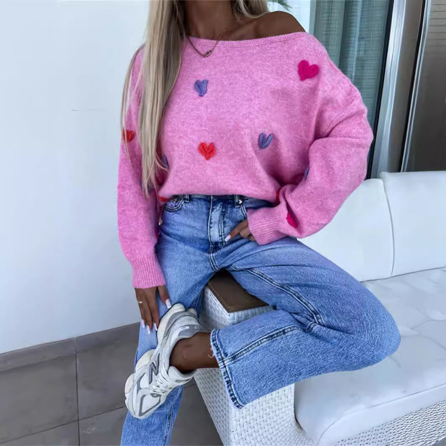 Damen Pullover mit verspielten Herzen und lässigem Schnitt WW