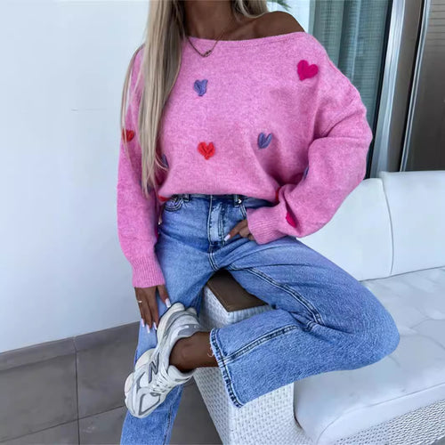 Damen Pullover mit verspielten Herzen und lässigem Schnitt WW