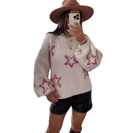 Damen Strickpullover mit Sternen-Design und weit ausgestellten Ärmeln WW