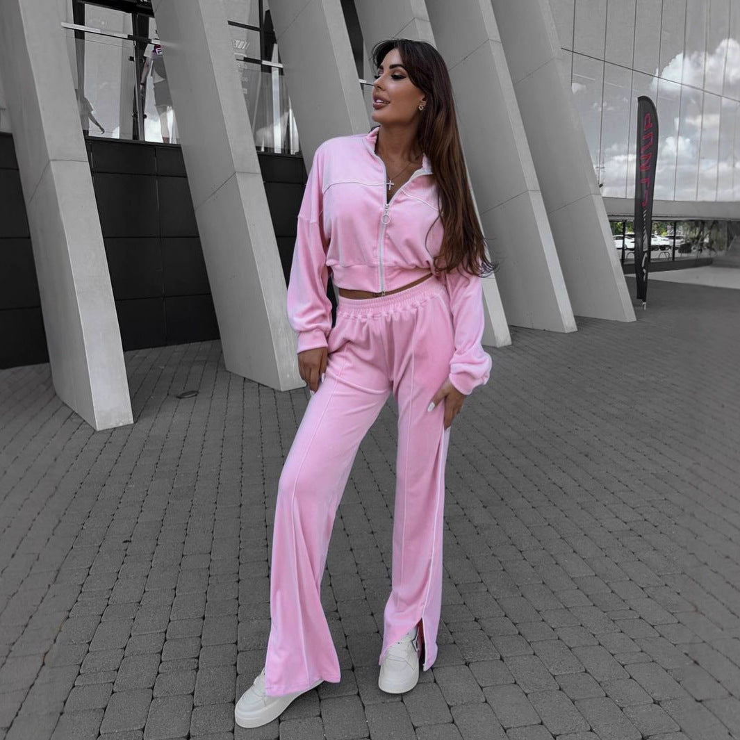 Damen Sportlicher Cropped Fleece-Trainingsanzug WW